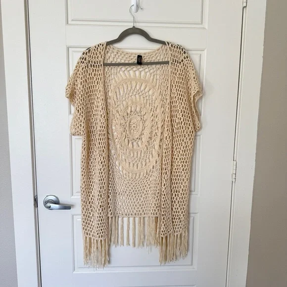 Saachi open kit crochet sun cardigan kimono cover up with tassels boho vacation - Picture 5 of 8